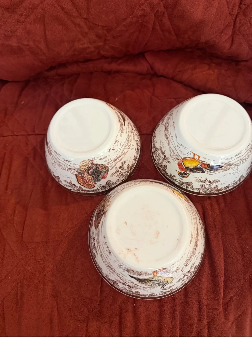 William Sonoma Bowls with Autumn Game Bird Motif - Set of 3